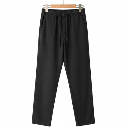 Dark Grey Linen Trousers Men - Jet Black - Front View
