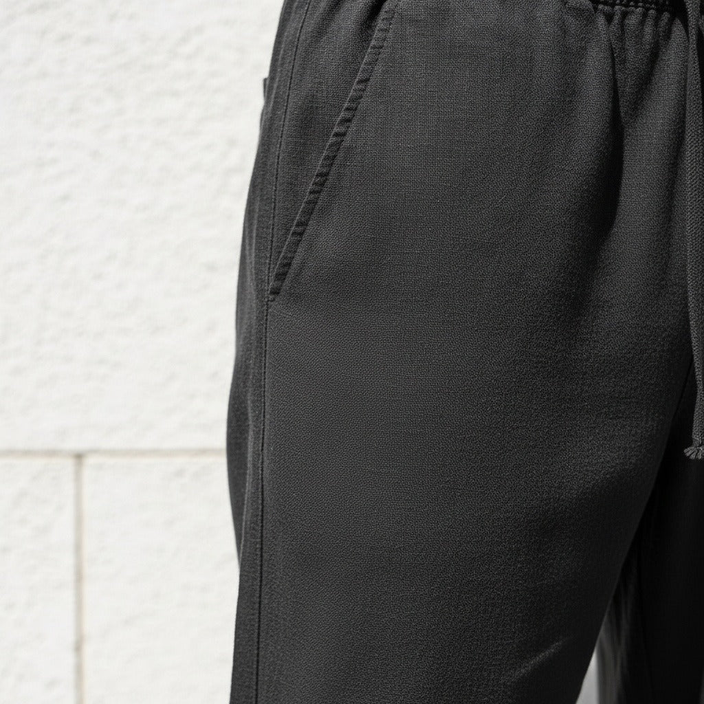 Dark Grey Linen Trousers Men - Jet Black - Back View