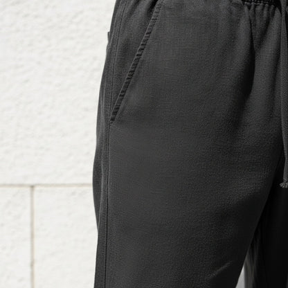 Dark Grey Linen Trousers Men - Jet Black - Back View