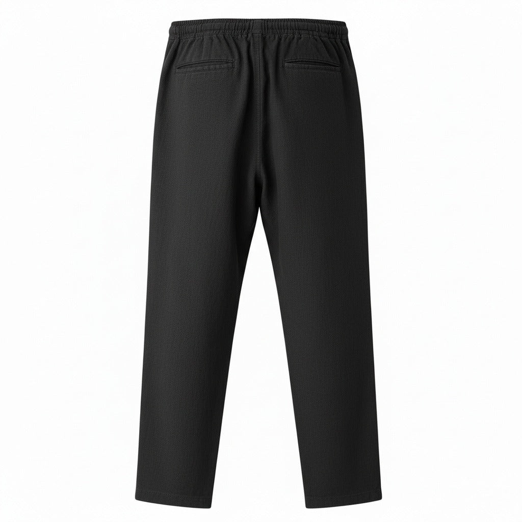Dark Grey Linen Trousers Men - Jet Black - Fabric Detail