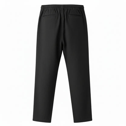 Dark Grey Linen Trousers Men - Jet Black - Fabric Detail