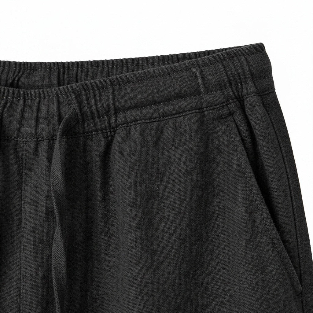 Dark Grey Linen Trousers Men - Jet Black - Texture Close Up