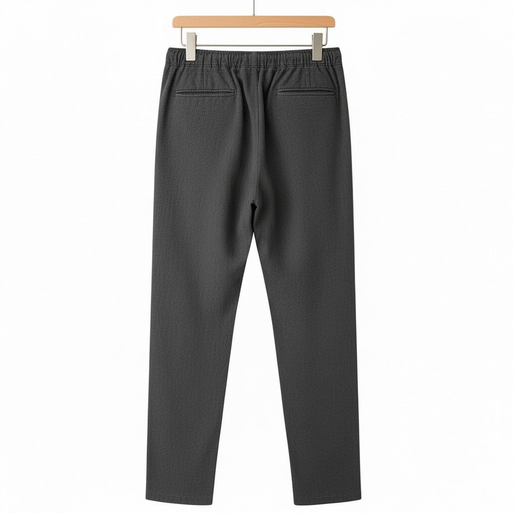 Dark Grey Linen Trousers Men - Charcoal Gray - Fabric Detail