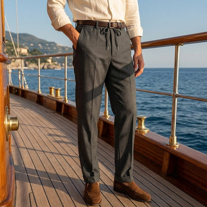 Dark Grey Linen Trousers Men - Graphite - Angled Shot