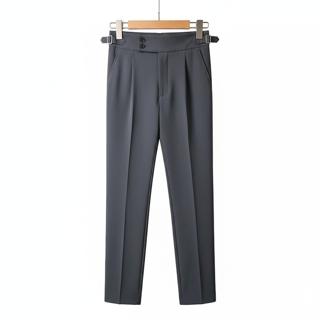 Dark Grey Pleated Trousers Men - Dark Grey - Front View