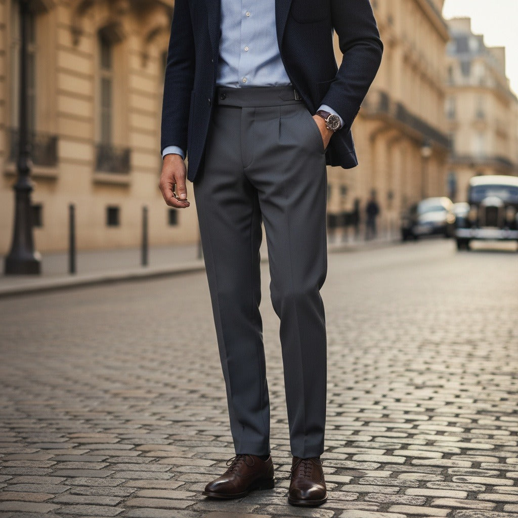 Dark Grey Pleated Trousers Men - Dark Grey - Angled Shot