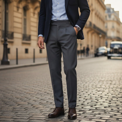 Dark Grey Pleated Trousers Men - Dark Grey - Angled Shot