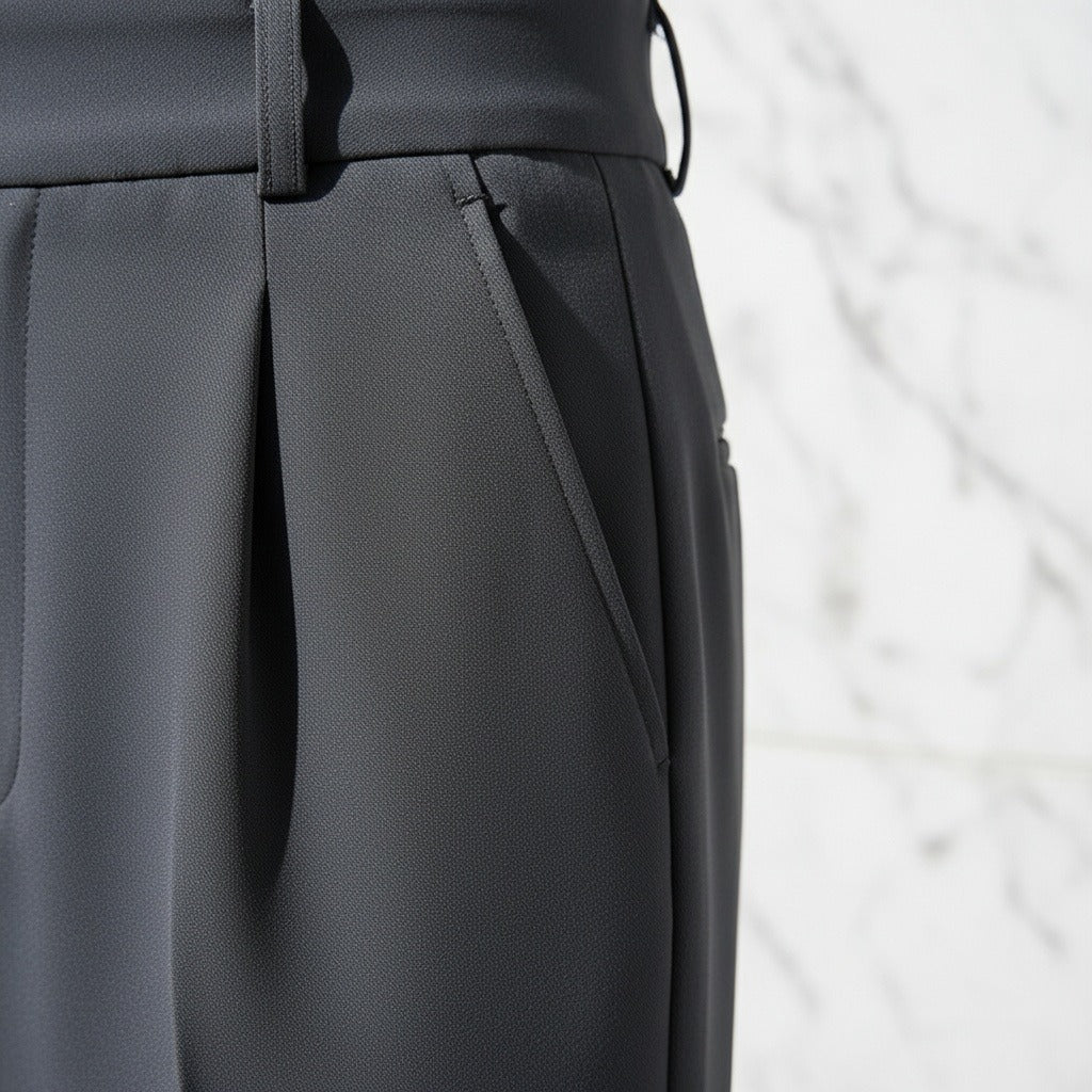 Dark Grey Pleated Trousers Men - Dark Grey - Back View