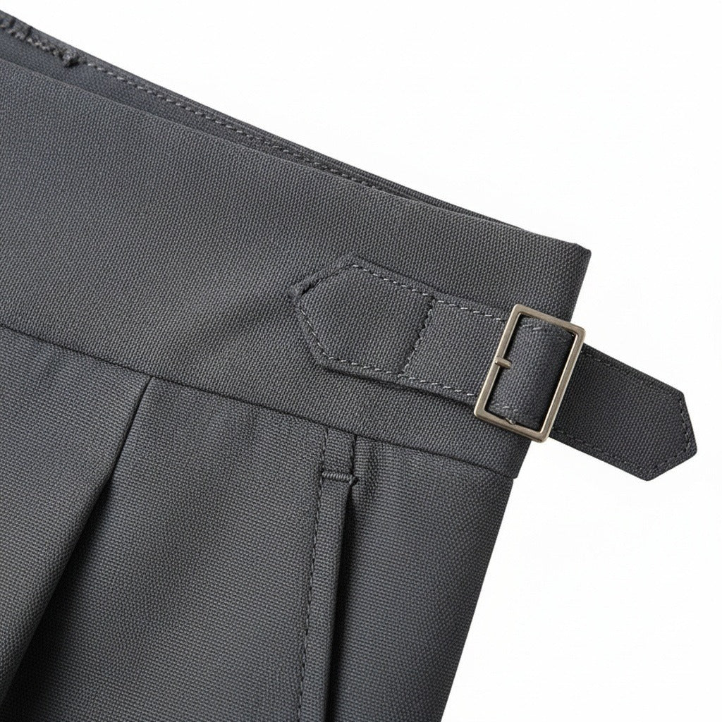 Dark Grey Pleated Trousers Men - Dark Grey - Texture Close Up
