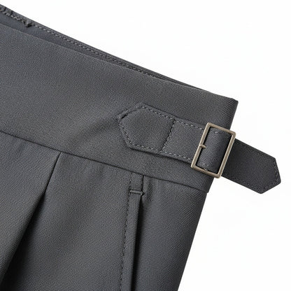 Dark Grey Pleated Trousers Men - Dark Grey - Texture Close Up