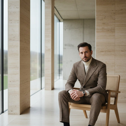 Double Breasted Tweed Suit - Brown - Side Profile