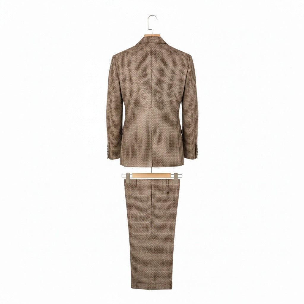 Double Breasted Tweed Suit - Brown - Fabric Detail
