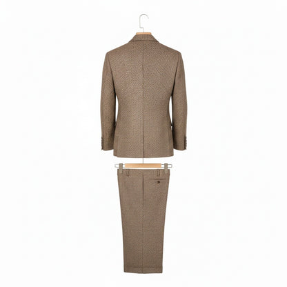 Double Breasted Tweed Suit - Brown - Fabric Detail
