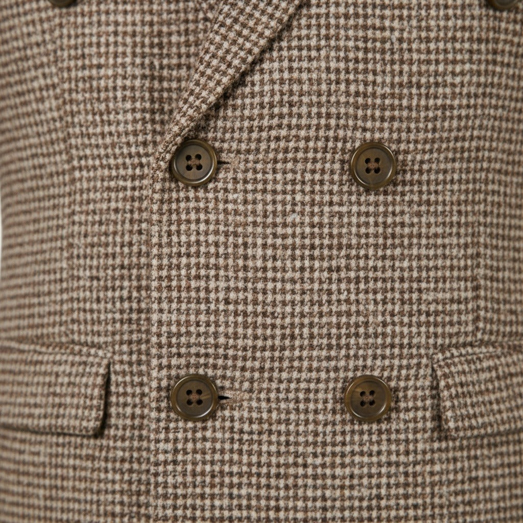Double Breasted Tweed Suit - Brown - Texture Close Up