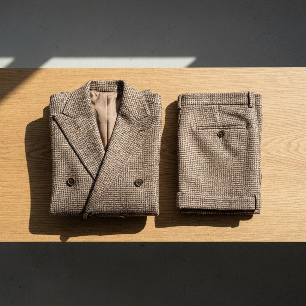 Double Breasted Tweed Suit - Brown - Lifestyle Inspiration