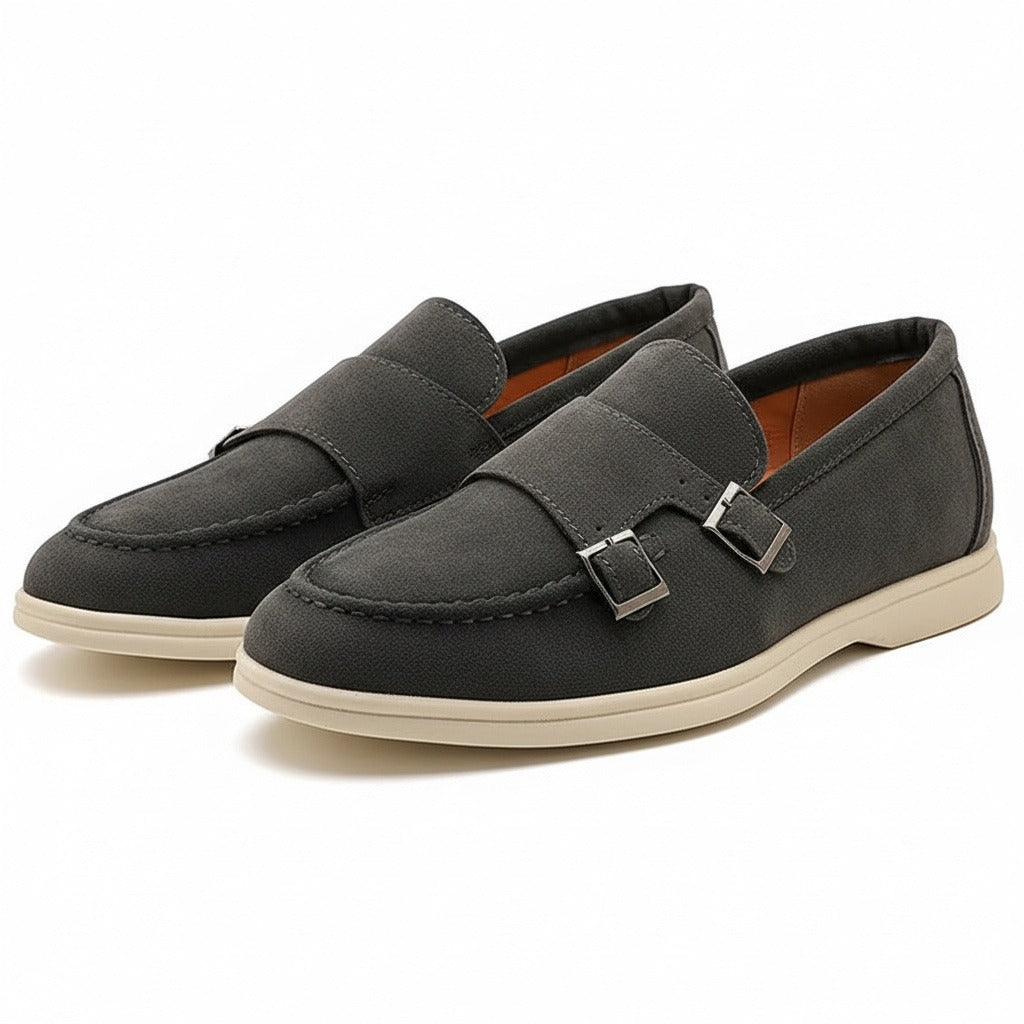 Double Buckle Loafers - Charcoal - Front View