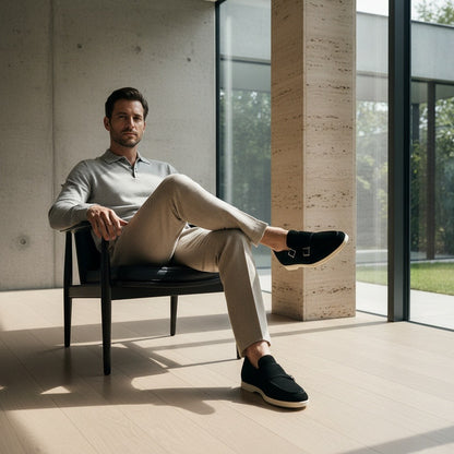 Double Buckle Loafers - Obsidian - Side Profile