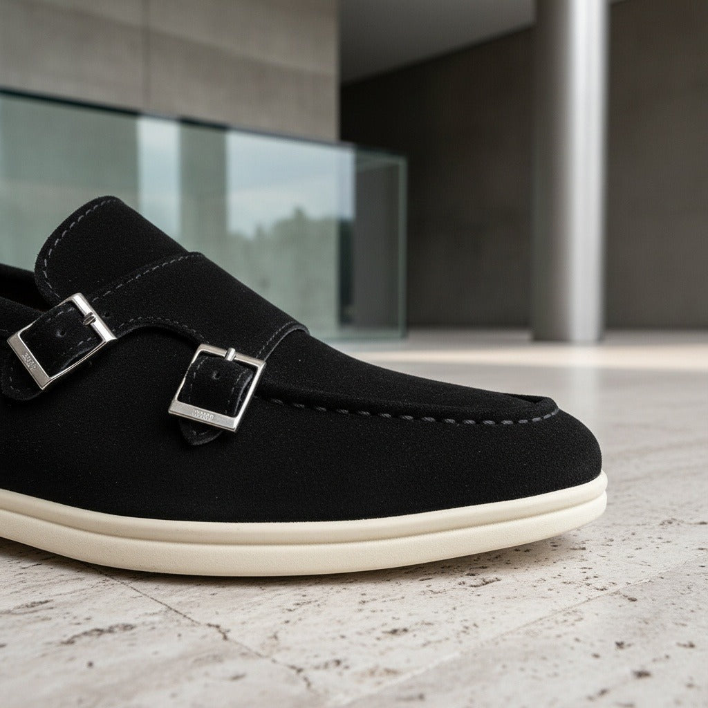 Double Buckle Loafers - Obsidian - Back View