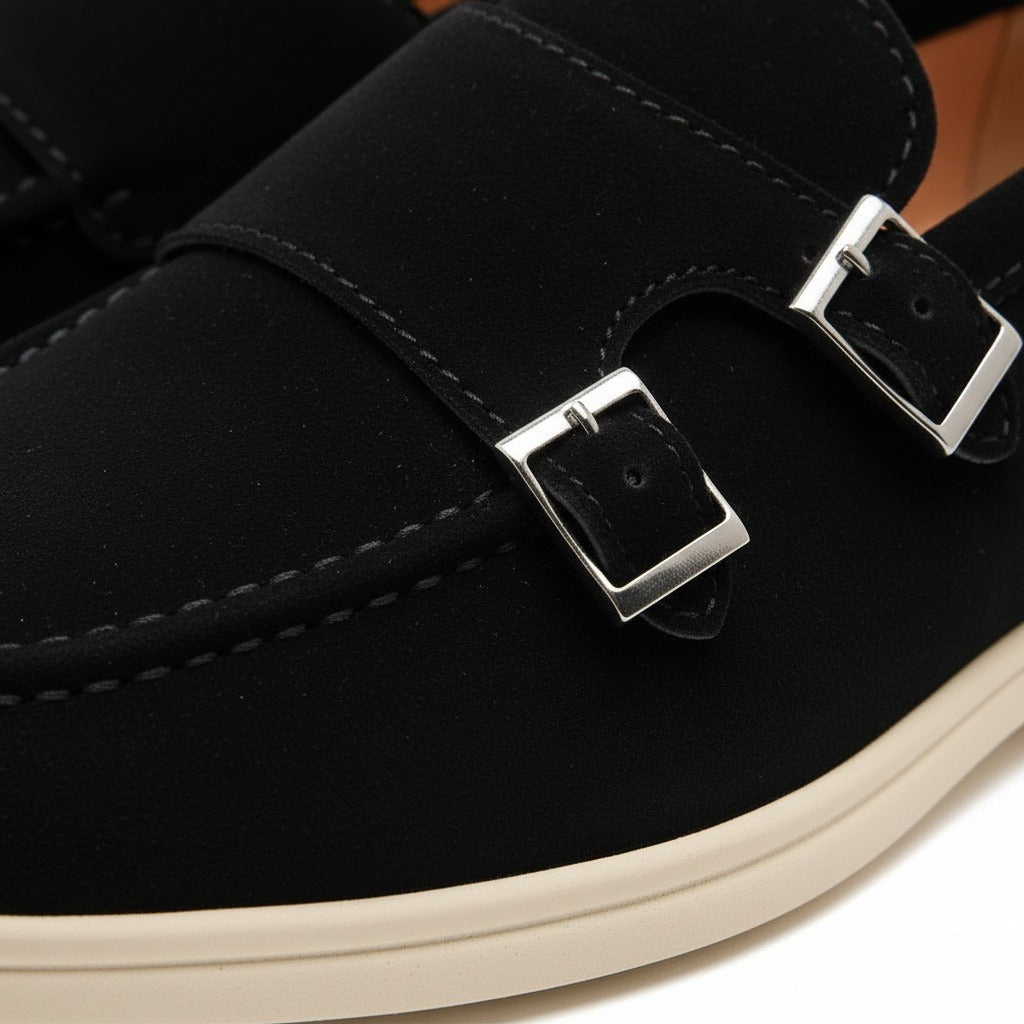Double Buckle Loafers - Obsidian - Texture Close Up