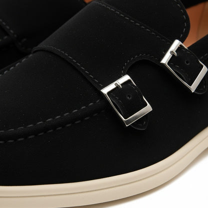 Double Buckle Loafers - Obsidian - Texture Close Up