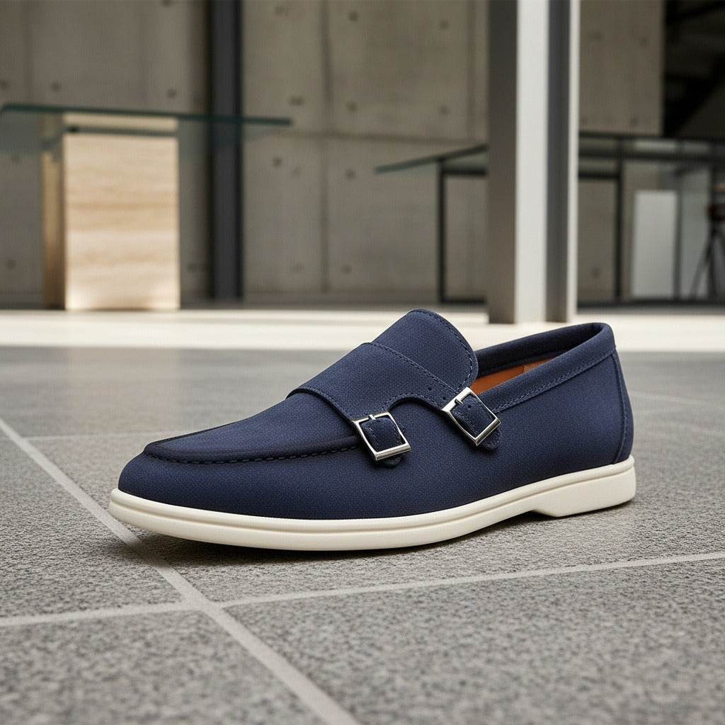Double Buckle Loafers - Midnight Blue - Back View