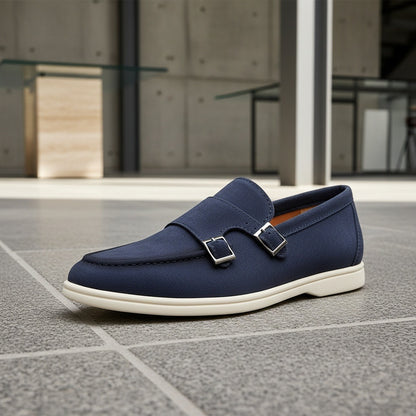 Double Buckle Loafers - Midnight Blue - Back View
