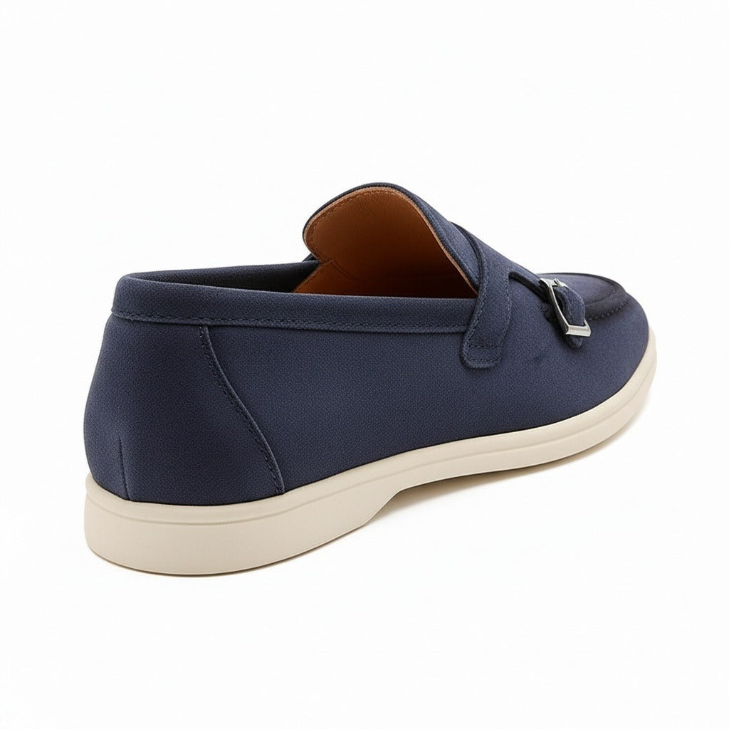 Double Buckle Loafers - Midnight Blue - Fabric Detail