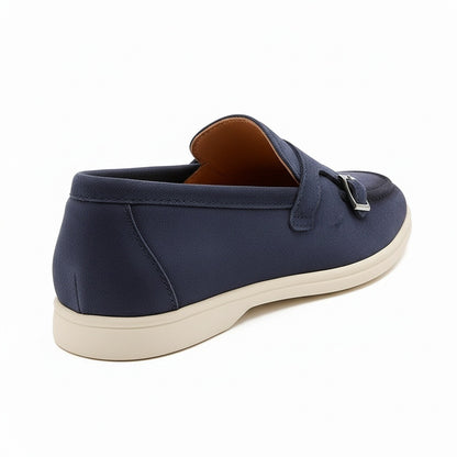 Double Buckle Loafers - Midnight Blue - Fabric Detail
