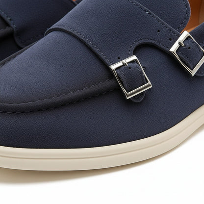 Double Buckle Loafers - Midnight Blue - Texture Close Up