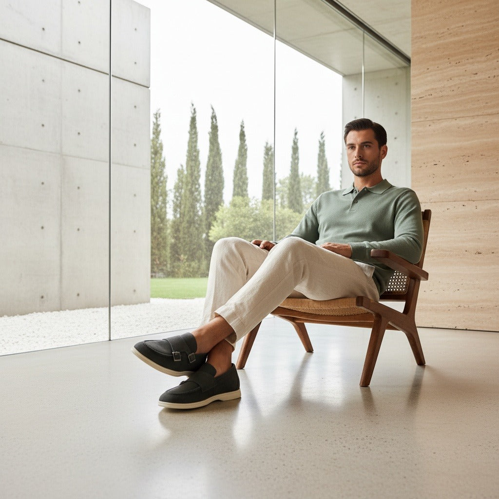 Double Buckle Loafers - Charcoal - Side Profile