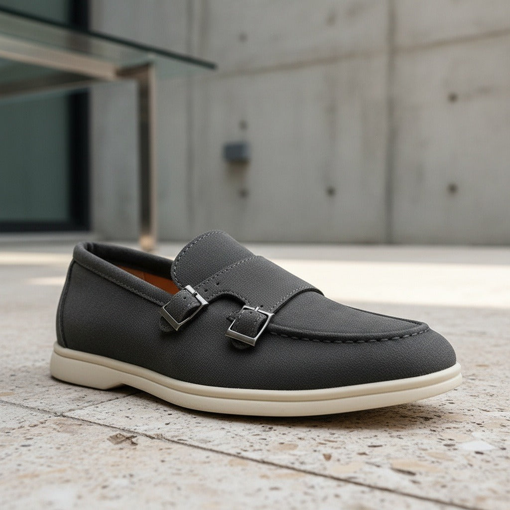 Double Buckle Loafers - Charcoal - Back View