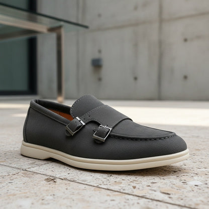 Double Buckle Loafers - Charcoal - Back View