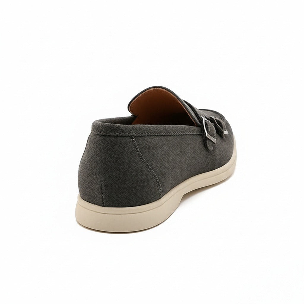 Double Buckle Loafers - Charcoal - Fabric Detail