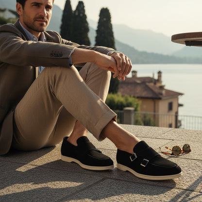 Double Buckle Loafers - Obsidian - Angled Shot