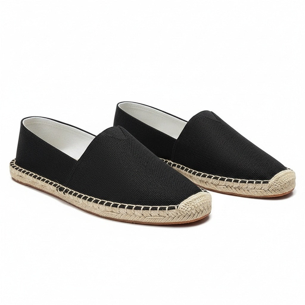 Espadrille Mens Sandals - Black - Front View