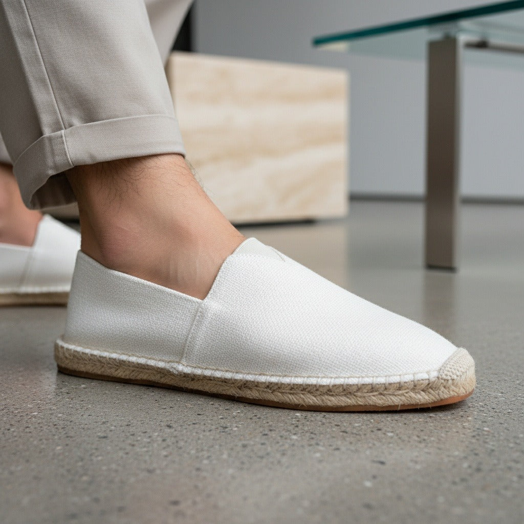 Espadrille Mens Sandals - Off-White - Back View