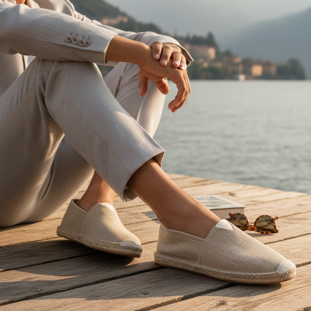 Espadrille Mens Sandals - Khaki - Angled Shot