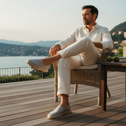 Espadrille Mens Sandals - Pebble Gray - Angled Shot