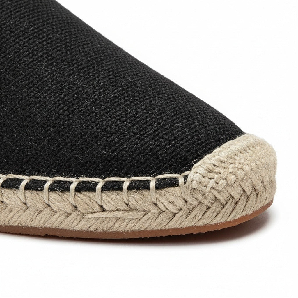 Espadrille Mens Sandals - Black - Texture Close Up