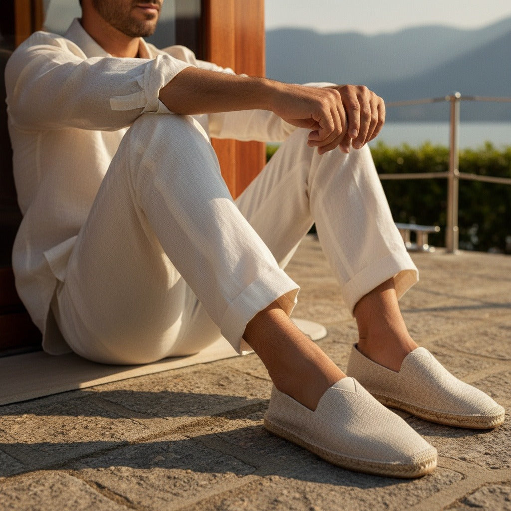 Espadrille Mens Sandals - Ecru - Angled Shot