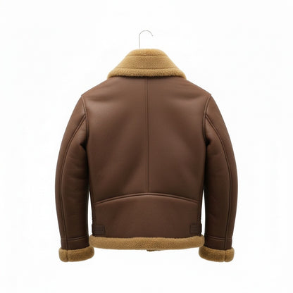 Fake Leather Aviator Jacket - Brown - Fabric Detail