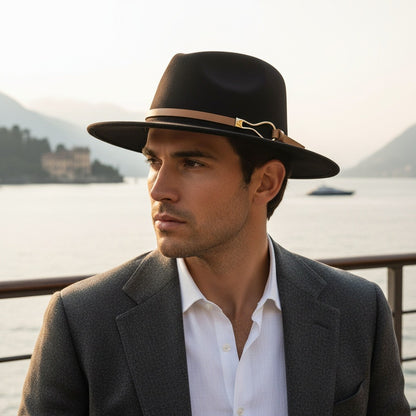 Fedora Hat Men - Black - Angled Shot