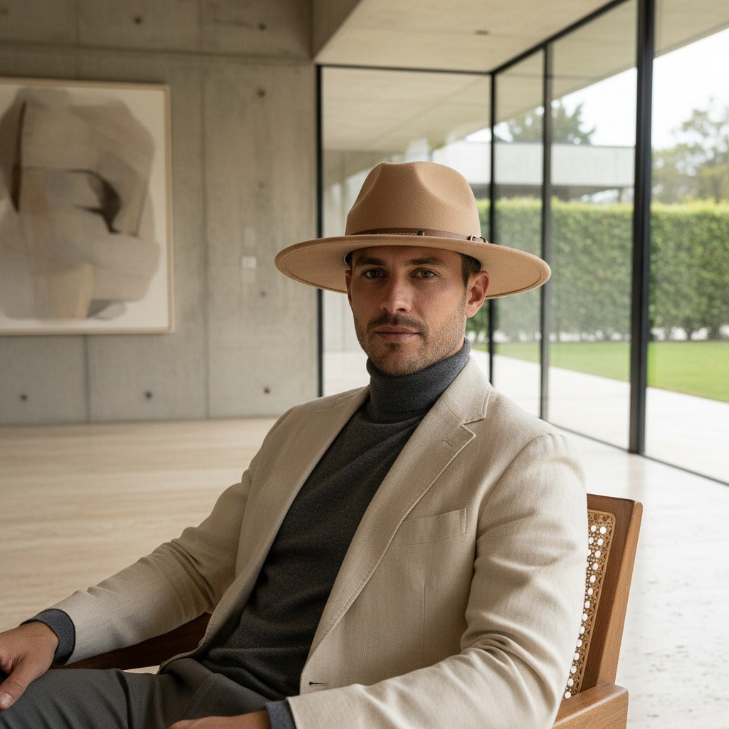Fedora Hat Men - Camel - Side Profile