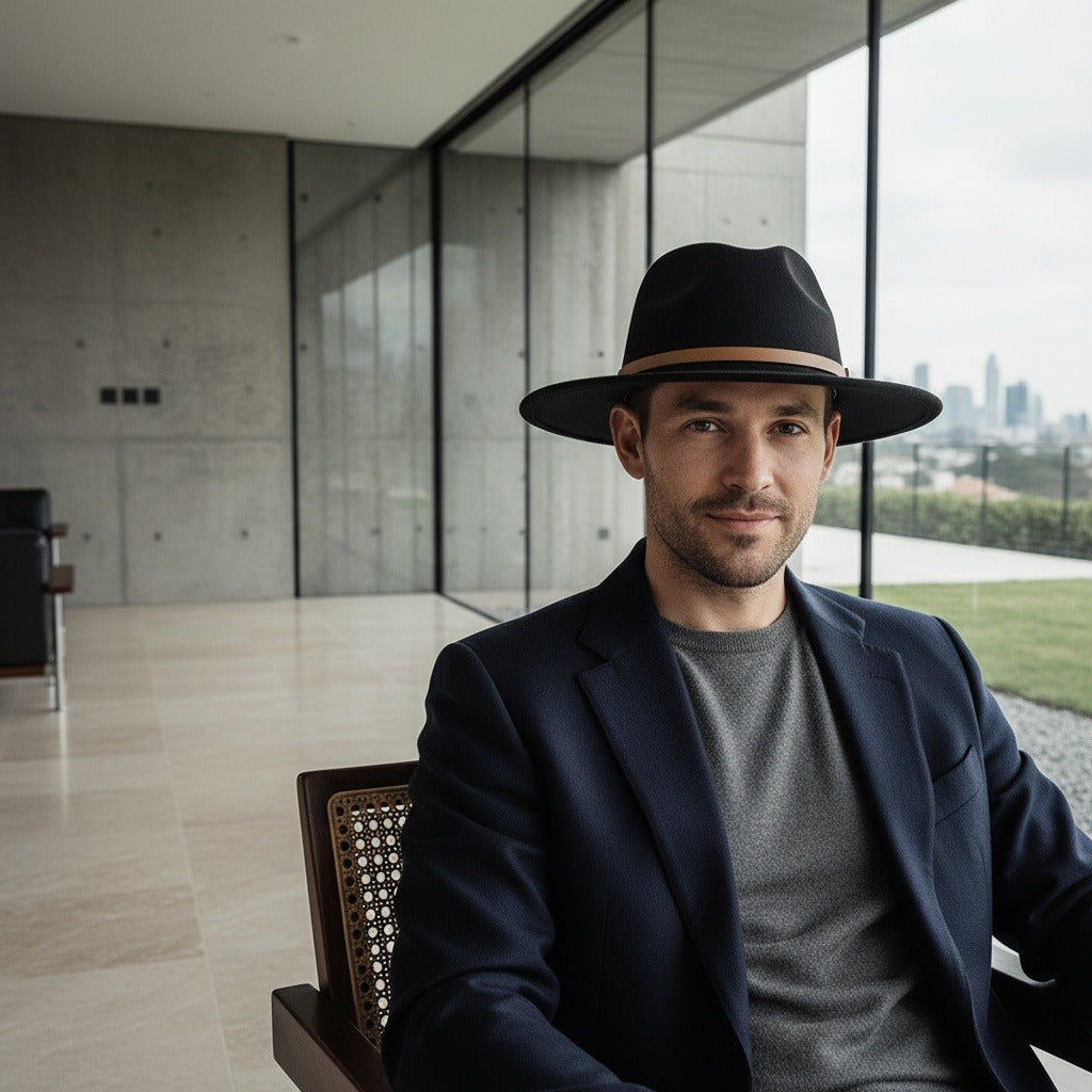 Fedora Hat Men - Black - Side Profile
