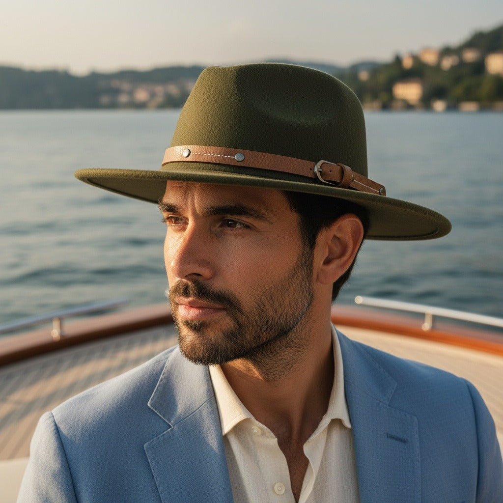 Fedora Hat Men - Forest Green - Angled Shot
