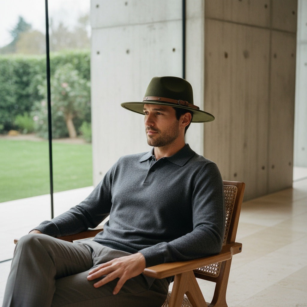 Fedora Hat Men - Forest Green - Side Profile