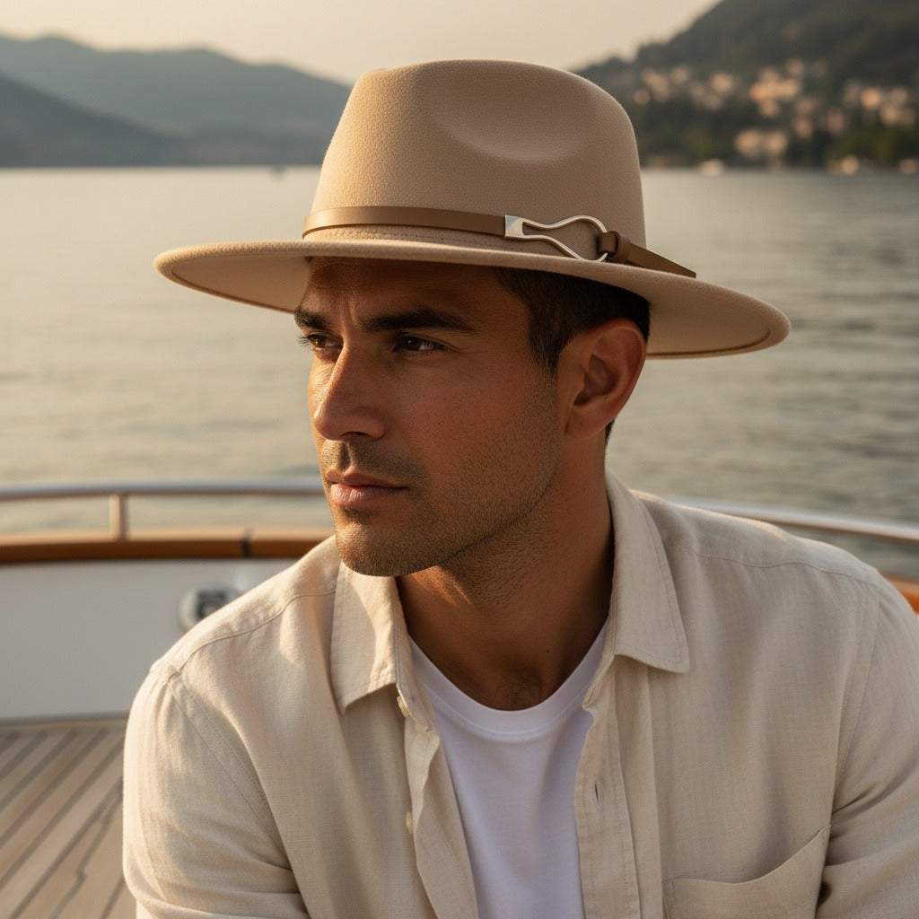 Fedora Hat Men - Sand - Angled Shot