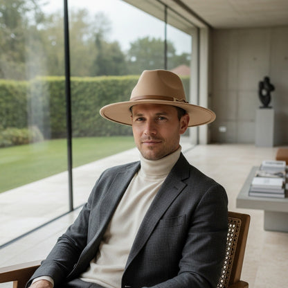 Fedora Hat Men - Sand - Side Profile