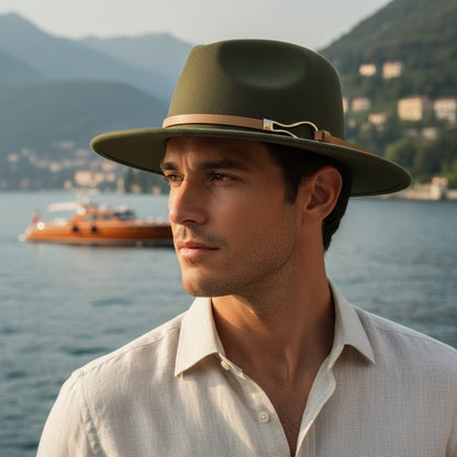 Fedora Hat Men - Olive - Angled Shot