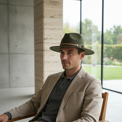 Fedora Hat Men - Olive - Side Profile